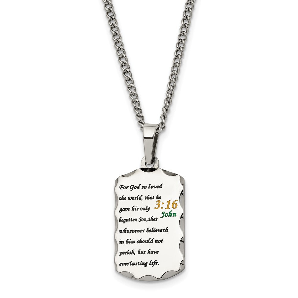 Stainless Steel Acid Etched John 3:16 Small Dog Tag Necklace, 24 Inch, Item N23183 by The Black Bow Jewelry Co.