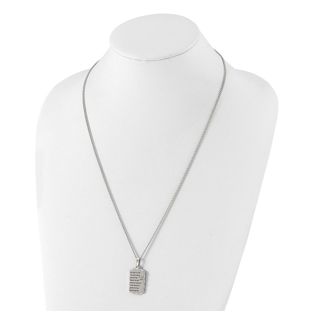 Alternate view of the Stainless Steel Acid Etched John 3:16 Small Dog Tag Necklace, 24 Inch by The Black Bow Jewelry Co.