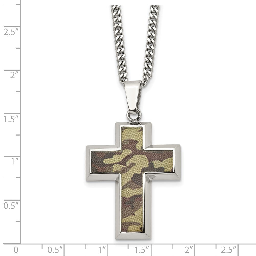 Alternate view of the Men's Stainless Steel Printed Brown Camo Cross Necklace, 22 inch by The Black Bow Jewelry Co.