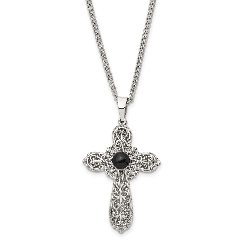 Stainless Steel & Black Epoxy Pentecost Prayer Cross Necklace, 24 Inch, Item N23187 by The Black Bow Jewelry Co.