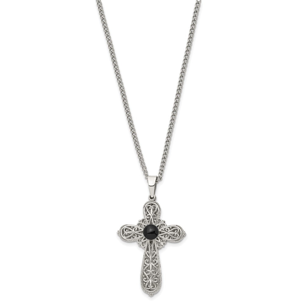 Alternate view of the Stainless Steel & Black Epoxy Pentecost Prayer Cross Necklace, 24 Inch by The Black Bow Jewelry Co.