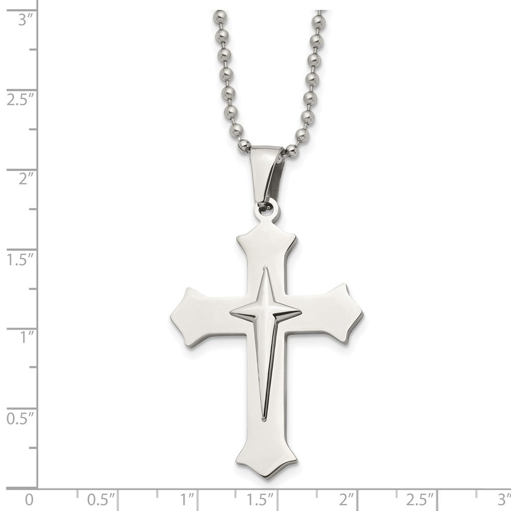 Alternate view of the Stainless Steel Polished Double Cross Necklace, 24 Inch by The Black Bow Jewelry Co.