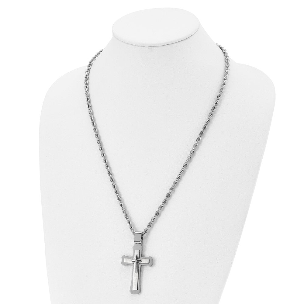 Alternate view of the Men's Stainless Steel Large Triple Layer Cross Necklace, 24 Inch by The Black Bow Jewelry Co.