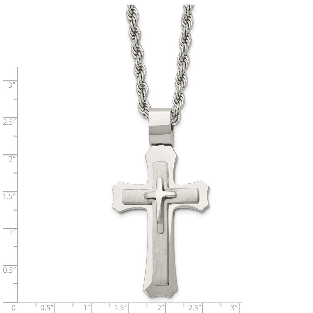 Alternate view of the Men's Stainless Steel Large Triple Layer Cross Necklace, 24 Inch by The Black Bow Jewelry Co.