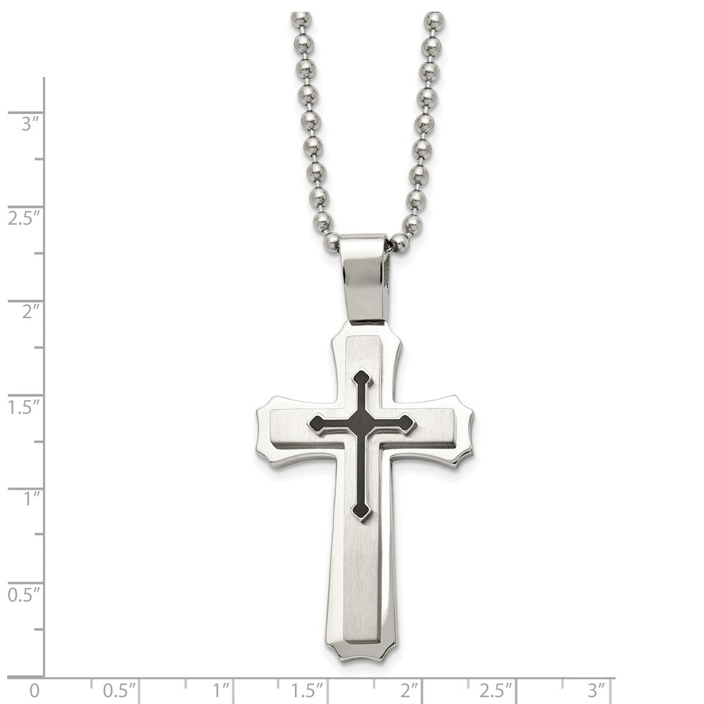 Alternate view of the Stainless Steel & Black Rubber Triple Cross Necklace, 24 Inch by The Black Bow Jewelry Co.