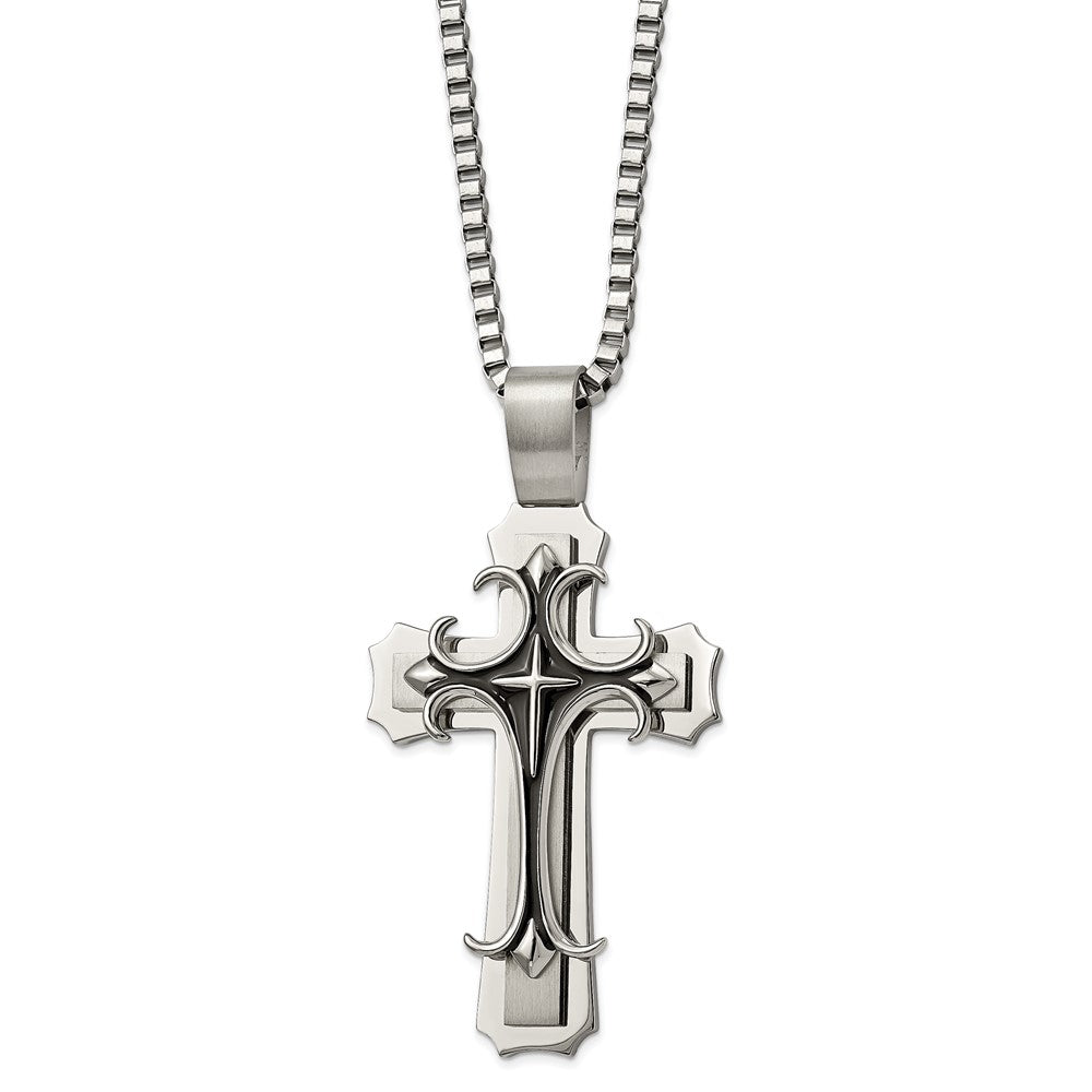 Stainless Steel & Black Enamel Oversized XXL Cross Necklace, 24 Inch, Item N23191 by The Black Bow Jewelry Co.