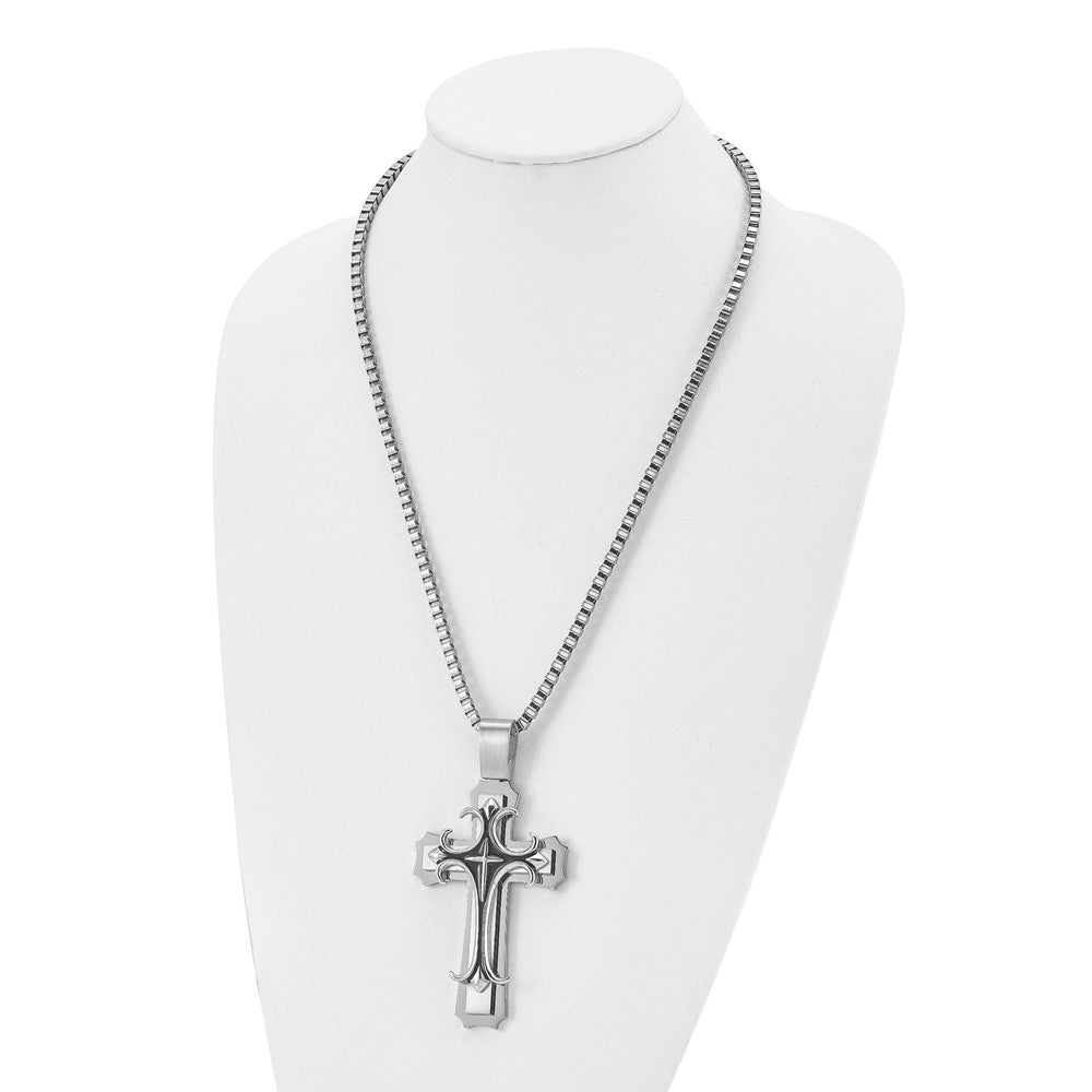 Alternate view of the Stainless Steel & Black Enamel Oversized XXL Cross Necklace, 24 Inch by The Black Bow Jewelry Co.