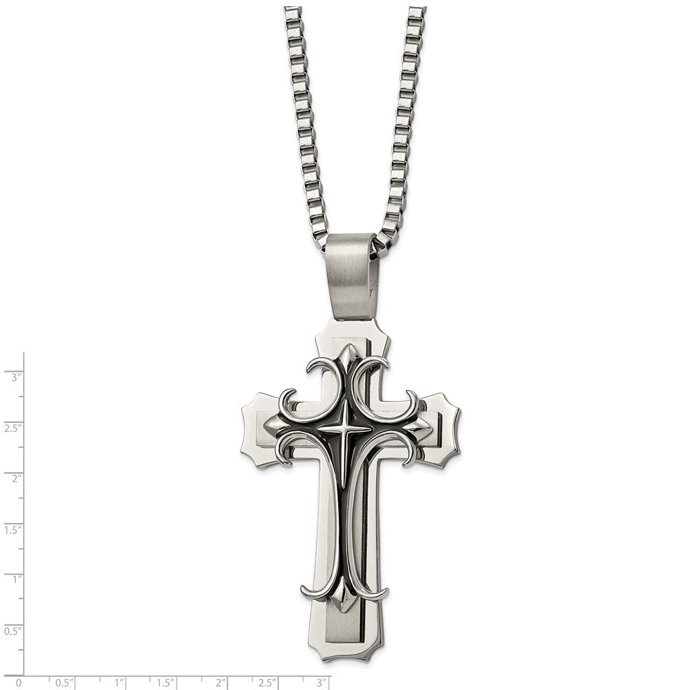 Alternate view of the Stainless Steel & Black Enamel Oversized XXL Cross Necklace, 24 Inch by The Black Bow Jewelry Co.