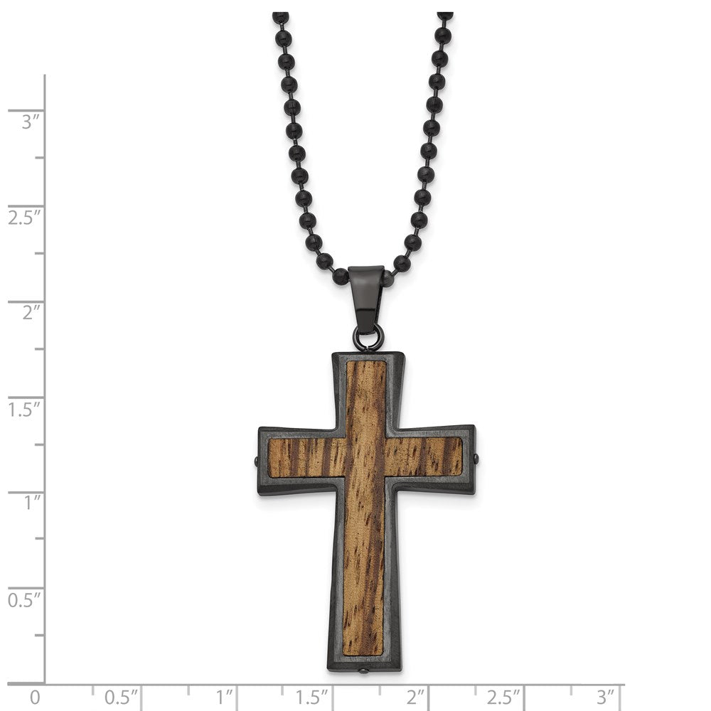 Alternate view of the Gunmetal & Black Plated Stainless Steel Hardwood Cross Necklace, 24 In by The Black Bow Jewelry Co.