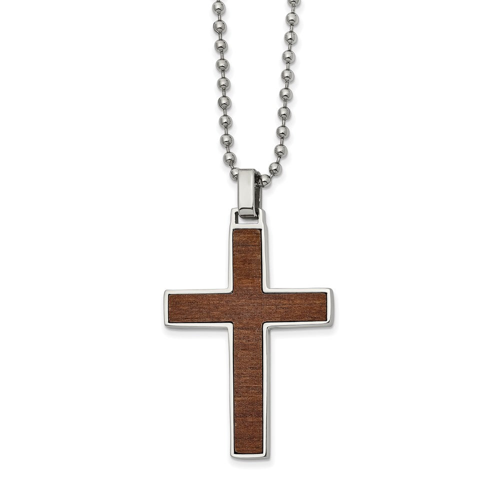 Stainless Steel Carbon Fiber & Wood Reversible Cross Necklace, 22 Inch, Item N23195 by The Black Bow Jewelry Co.