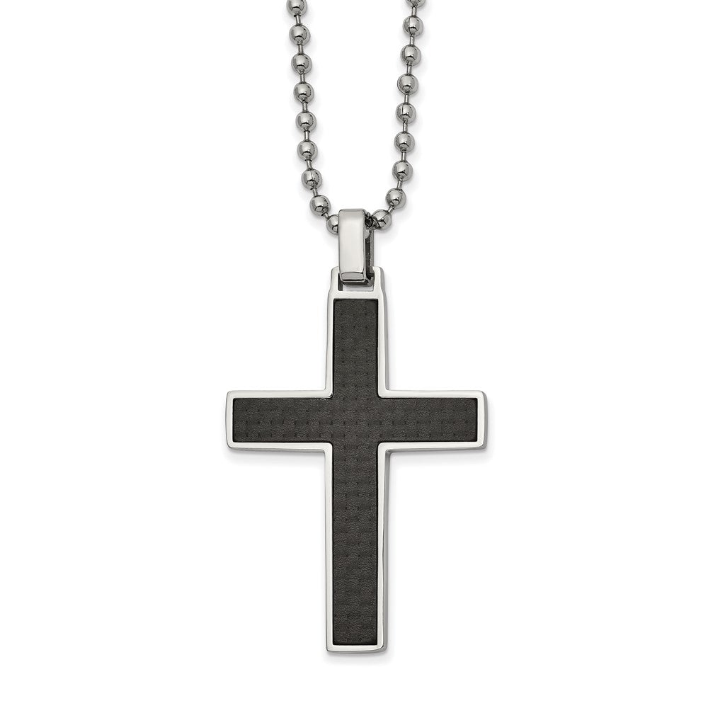 Alternate view of the Stainless Steel Carbon Fiber & Wood Reversible Cross Necklace, 22 Inch by The Black Bow Jewelry Co.