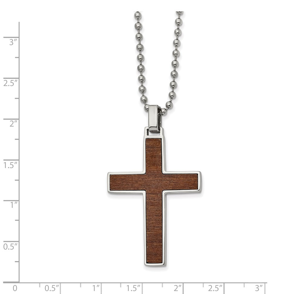 Alternate view of the Stainless Steel Carbon Fiber & Wood Reversible Cross Necklace, 22 Inch by The Black Bow Jewelry Co.