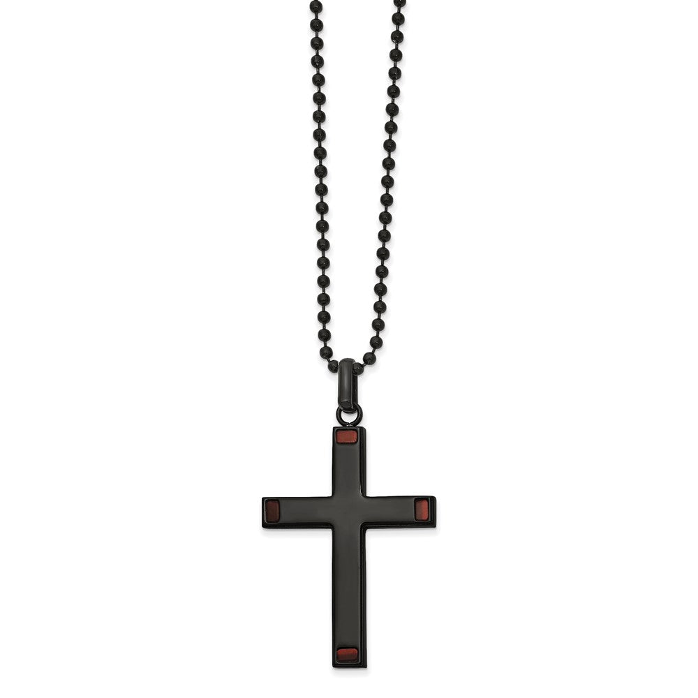 Men's Black Plated Stainless Steel & Tiger Eye Cross Necklace, 22 Inch, Item N23196 by The Black Bow Jewelry Co.