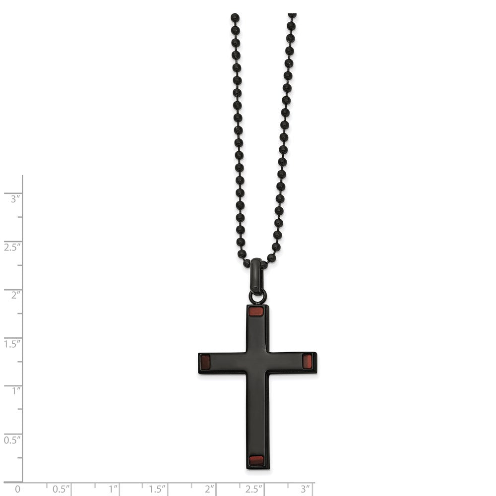 Alternate view of the Men's Black Plated Stainless Steel & Tiger Eye Cross Necklace, 22 Inch by The Black Bow Jewelry Co.