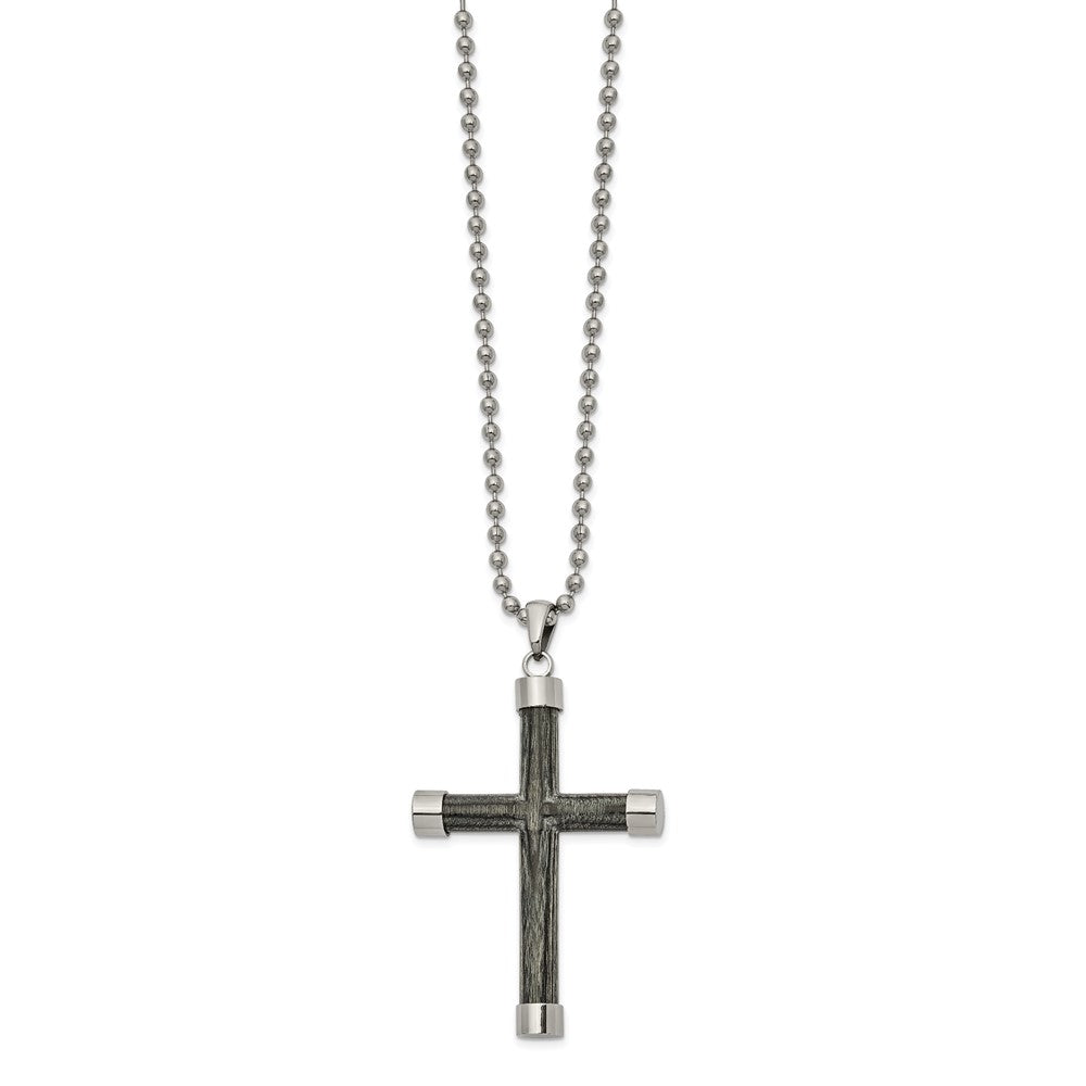 Men's Stainless Steel & Gray Wood 3D Cross Necklace, 24 Inch, Item N23197 by The Black Bow Jewelry Co.