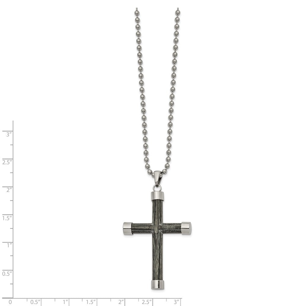Alternate view of the Men's Stainless Steel & Gray Wood 3D Cross Necklace, 24 Inch by The Black Bow Jewelry Co.