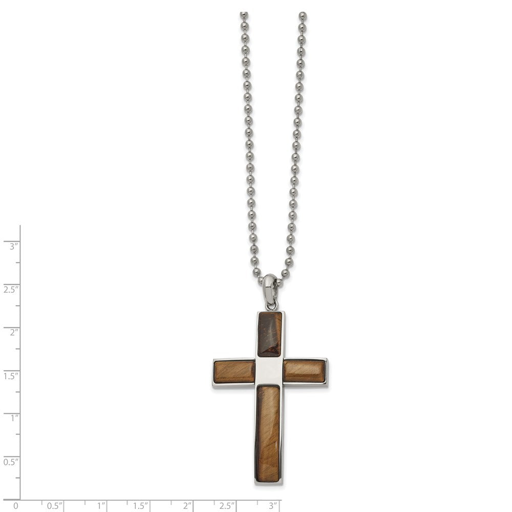Alternate view of the Men's Stainless Steel & Tiger's Eye Large Cross Necklace, 22 Inch by The Black Bow Jewelry Co.