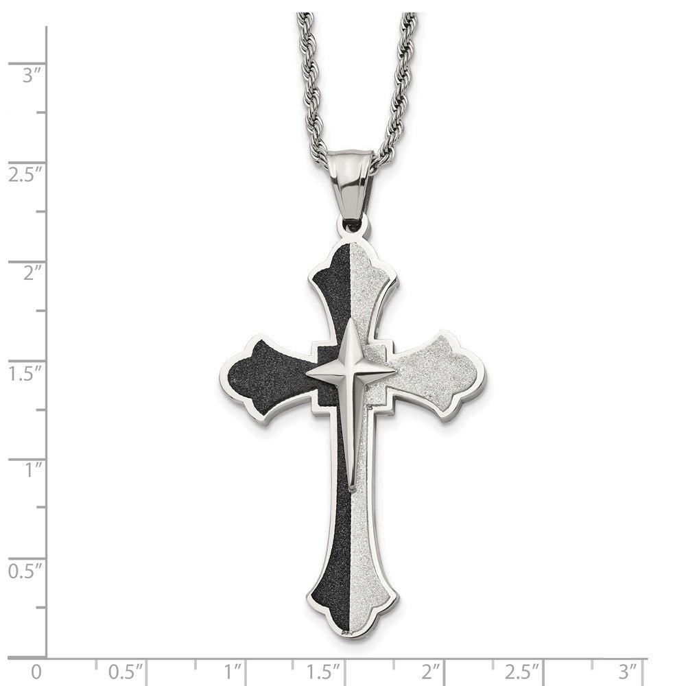 Alternate view of the Stainless Steel & Black Plated Large Fleur de lis Cross Necklace, 24in by The Black Bow Jewelry Co.