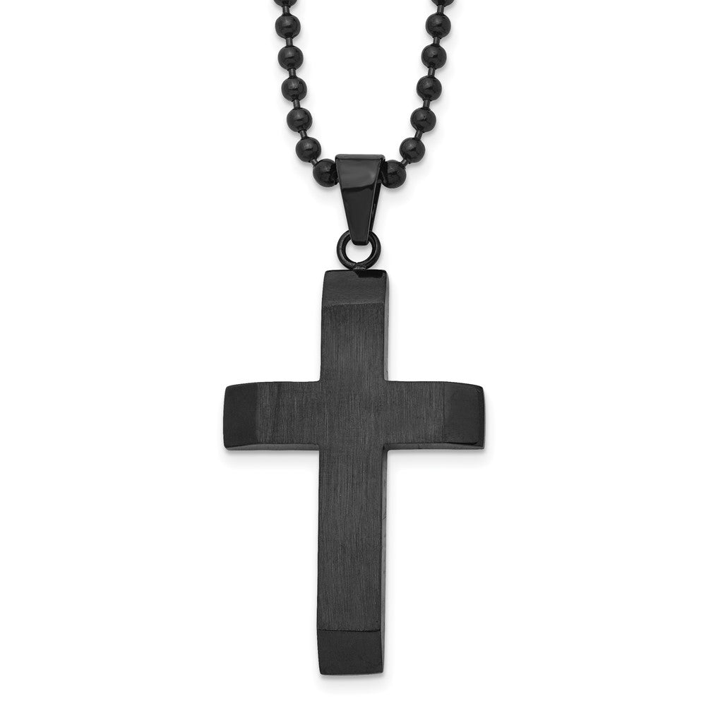 Men's Black Plated Stainless Steel Brushed Cross Necklace, 24 Inch, Item N23211 by The Black Bow Jewelry Co.