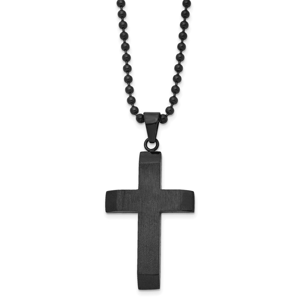 Alternate view of the Men's Black Plated Stainless Steel Brushed Cross Necklace, 24 Inch by The Black Bow Jewelry Co.