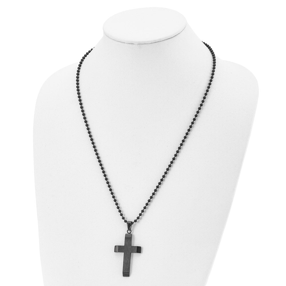 Alternate view of the Men's Black Plated Stainless Steel Brushed Cross Necklace, 24 Inch by The Black Bow Jewelry Co.