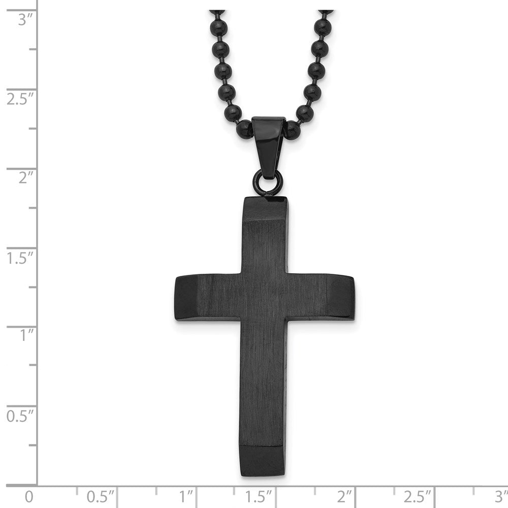 Alternate view of the Men's Black Plated Stainless Steel Brushed Cross Necklace, 24 Inch by The Black Bow Jewelry Co.