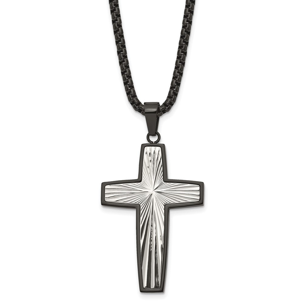 Black Plated Stainless Steel Polished Starburst Cross Necklace, 24 In, Item N23212 by The Black Bow Jewelry Co.