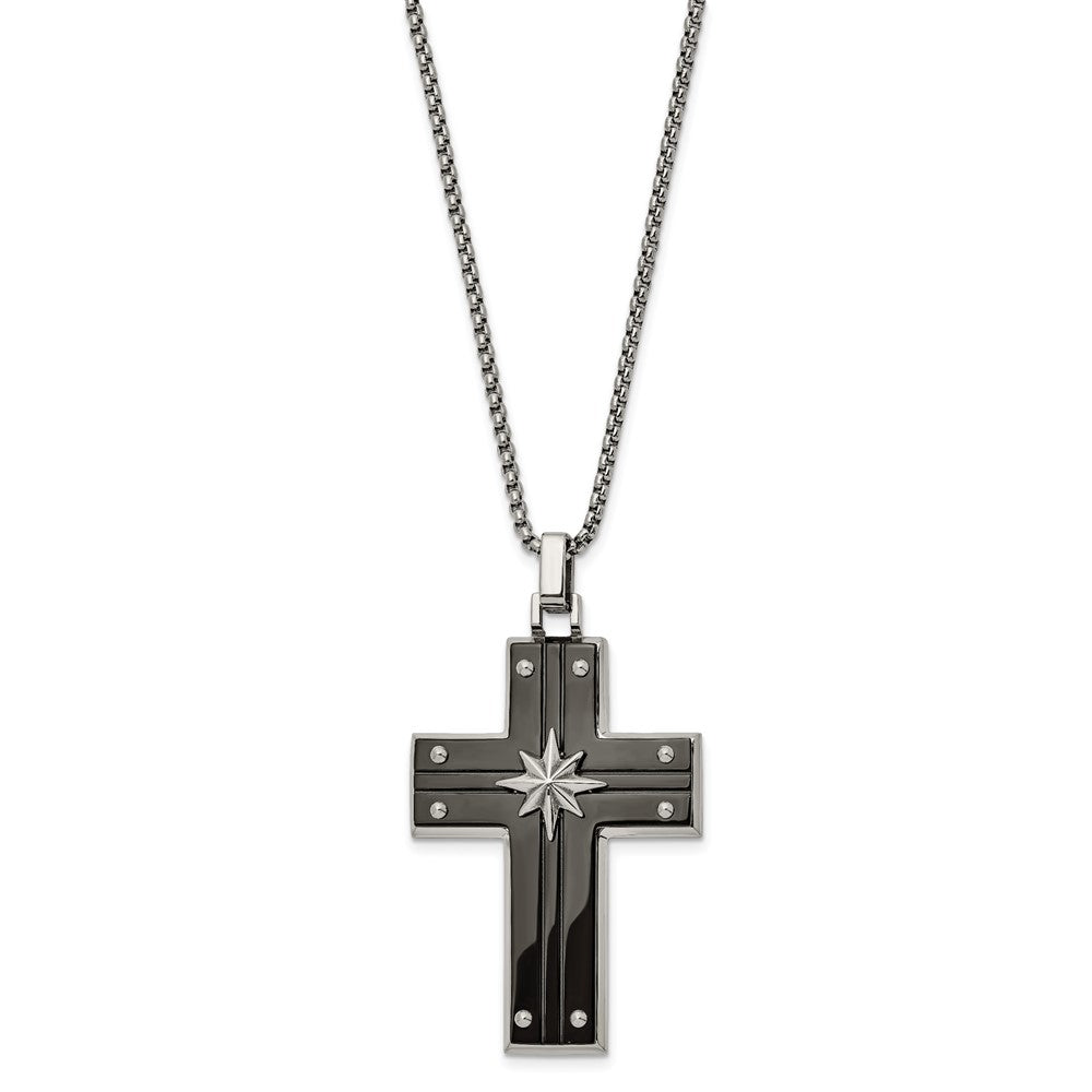 Alternate view of the Men's Stainless Steel Two Tone Large Starburst Cross Necklace, 24 Inch by The Black Bow Jewelry Co.