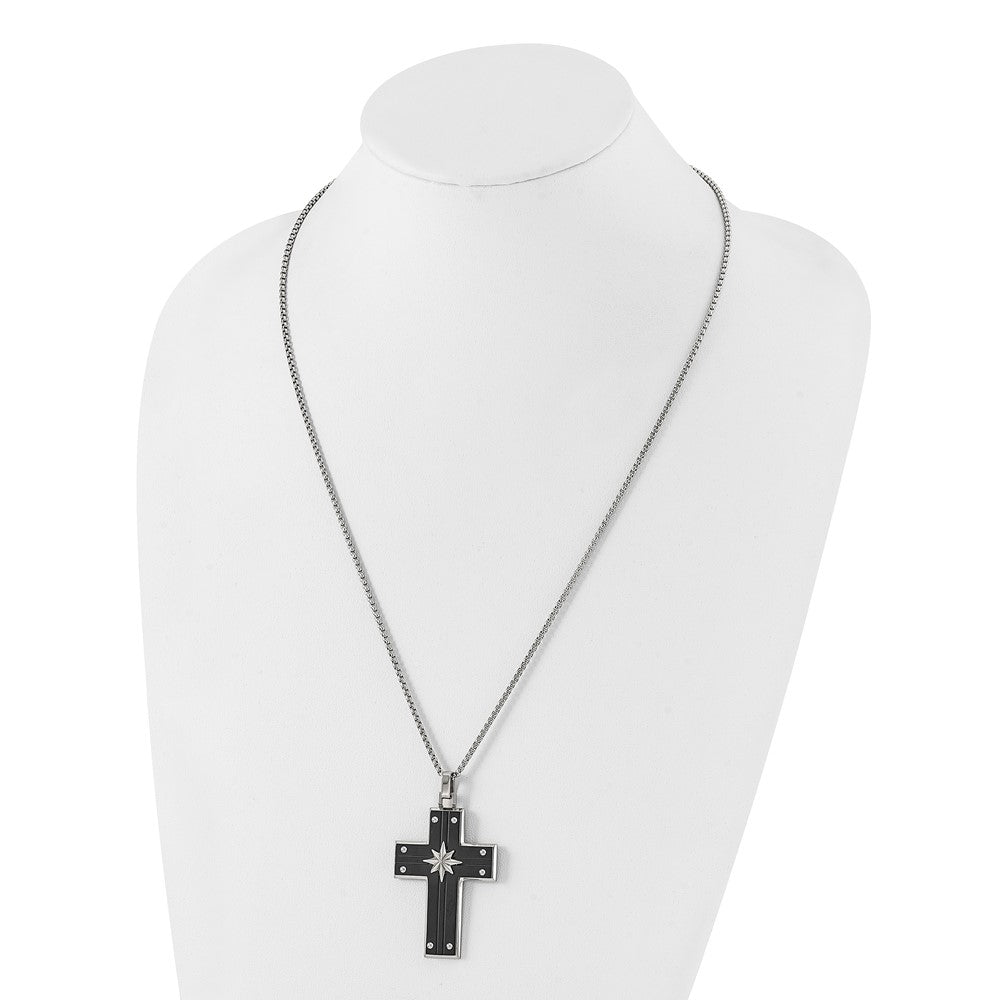 Alternate view of the Men's Stainless Steel Two Tone Large Starburst Cross Necklace, 24 Inch by The Black Bow Jewelry Co.