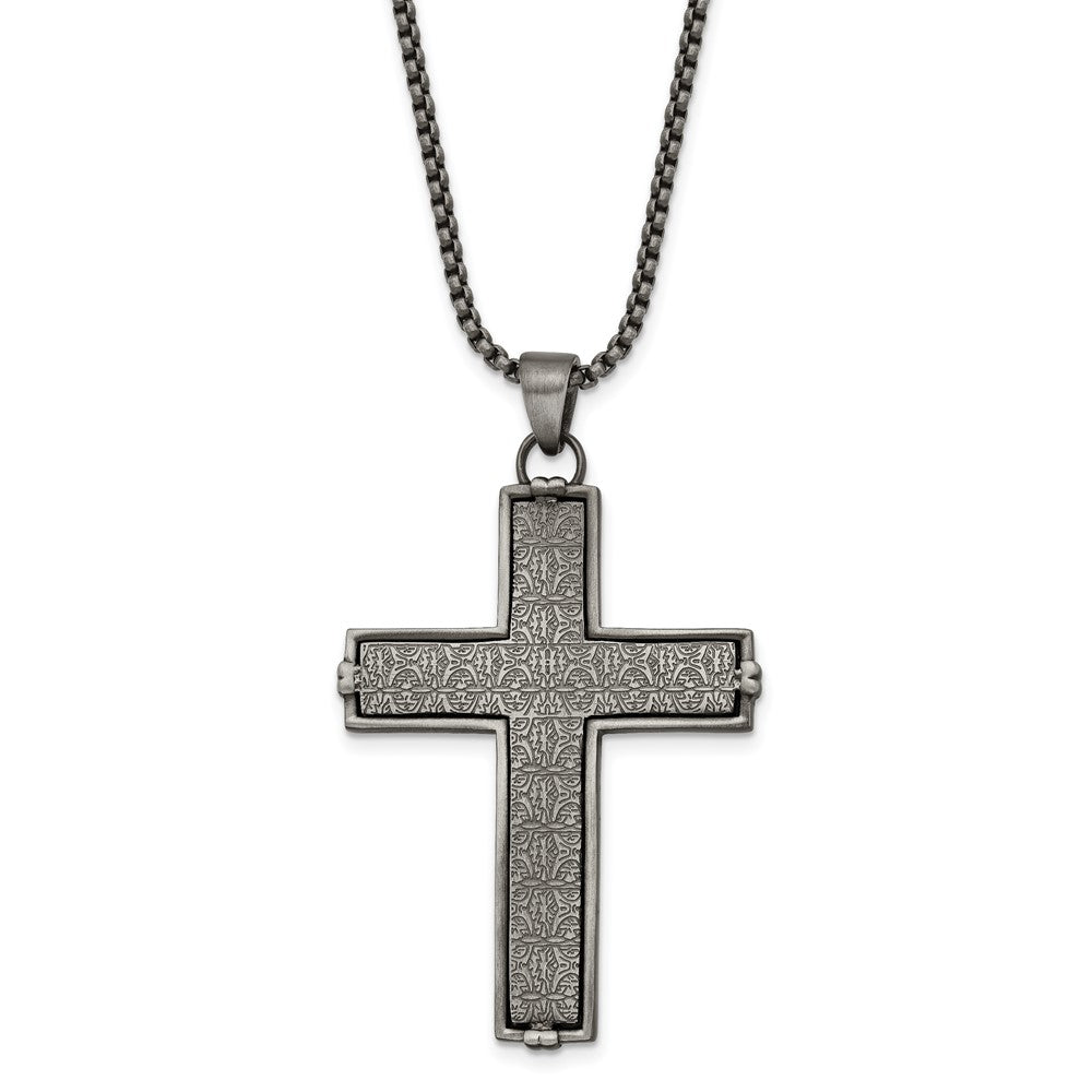 Men's Stainless Steel Antiqued Textured Large Cross Necklace, 24 Inch, Item N23215 by The Black Bow Jewelry Co.