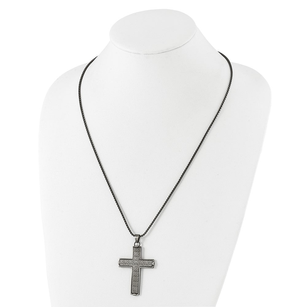 Alternate view of the Men's Stainless Steel Antiqued Textured Large Cross Necklace, 24 Inch by The Black Bow Jewelry Co.