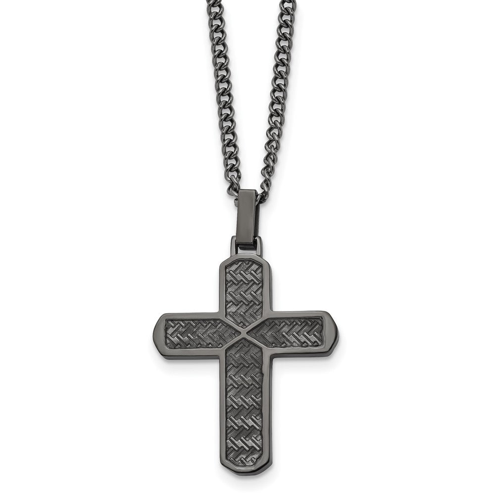 Men's Gunmetal Plated Stainless Steel Textured Cross Necklace, 22 Inch, Item N23217 by The Black Bow Jewelry Co.