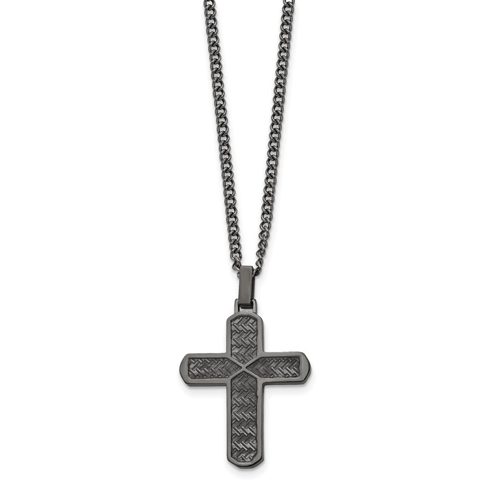 Alternate view of the Men's Gunmetal Plated Stainless Steel Textured Cross Necklace, 22 Inch by The Black Bow Jewelry Co.