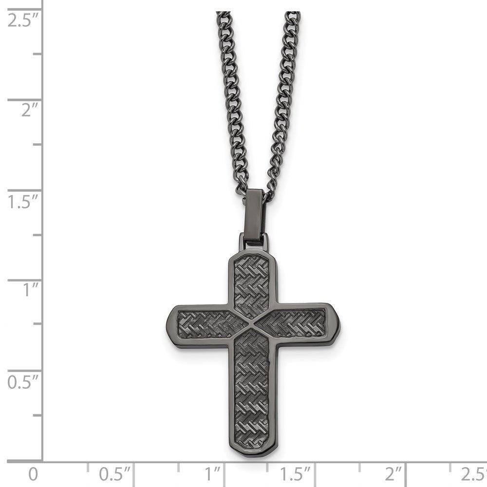 Alternate view of the Men's Gunmetal Plated Stainless Steel Textured Cross Necklace, 22 Inch by The Black Bow Jewelry Co.