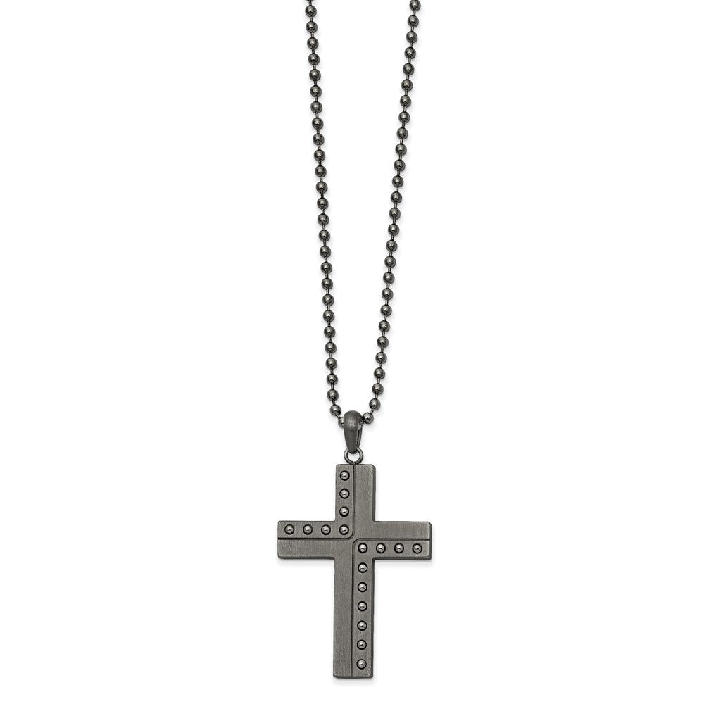 Men's Gunmetal Plated Stainless Steel Beaded Cross Necklace, 22 Inch, Item N23218 by The Black Bow Jewelry Co.