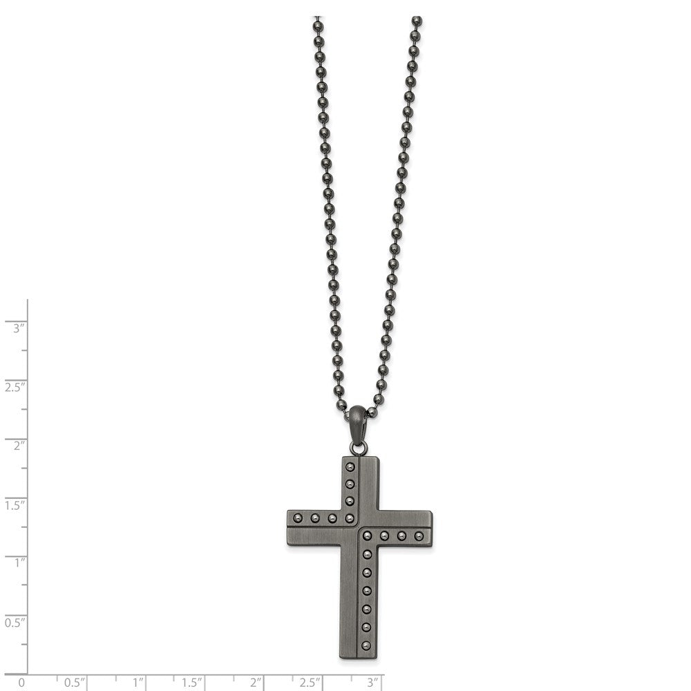 Alternate view of the Men's Gunmetal Plated Stainless Steel Beaded Cross Necklace, 22 Inch by The Black Bow Jewelry Co.