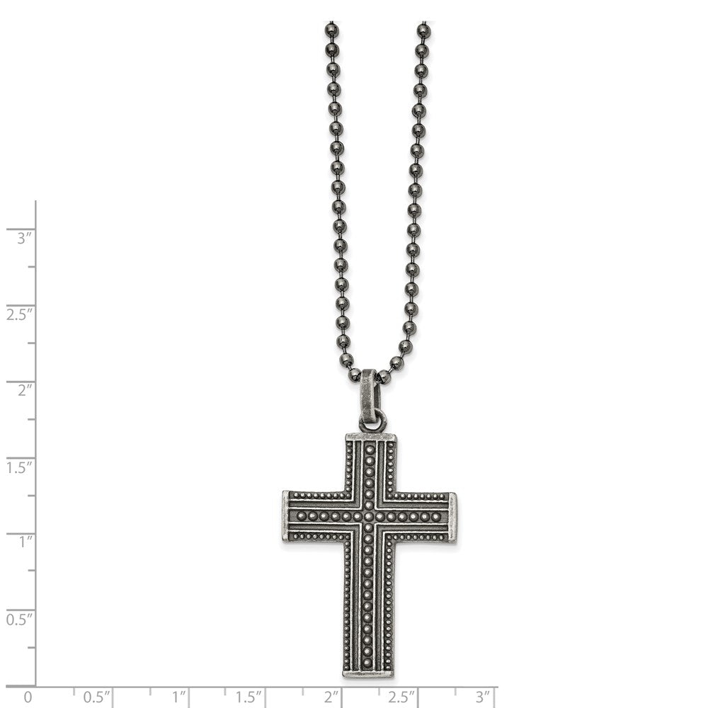 Alternate view of the Gunmetal Plated Stainless Steel Antiqued Beaded Cross Necklace, 22 In by The Black Bow Jewelry Co.