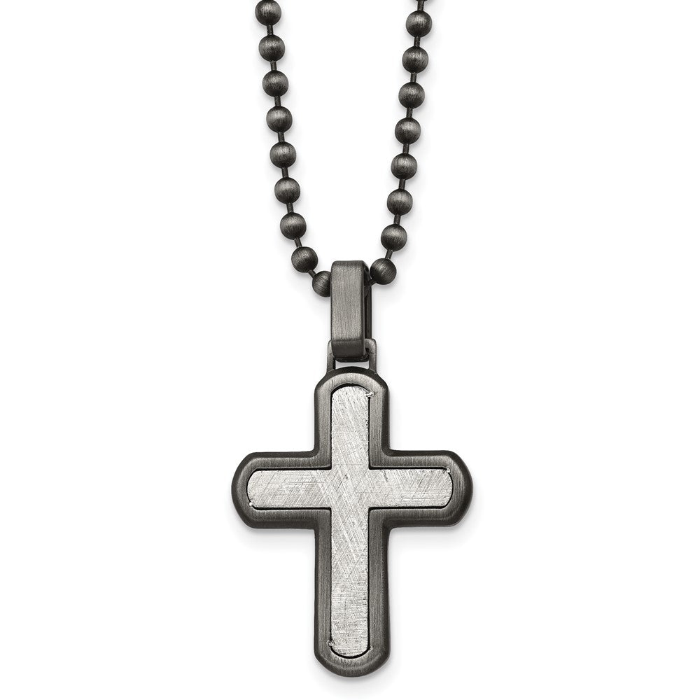 Stainless Steel & Antiqued White Bronze Plated Cross Necklace, 22 Inch, Item N23225 by The Black Bow Jewelry Co.