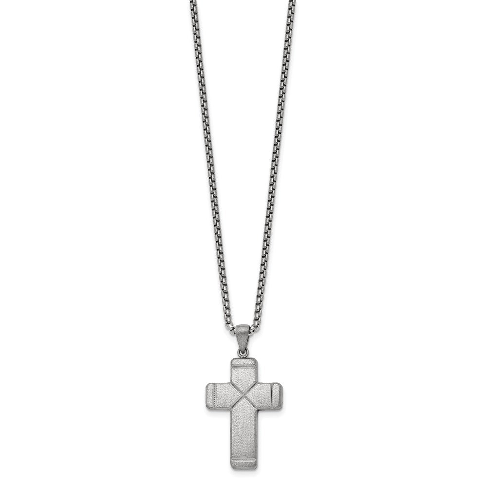 Alternate view of the Stainless Steel Brushed & Grooved Cross Necklace, 19.5 Inch by The Black Bow Jewelry Co.