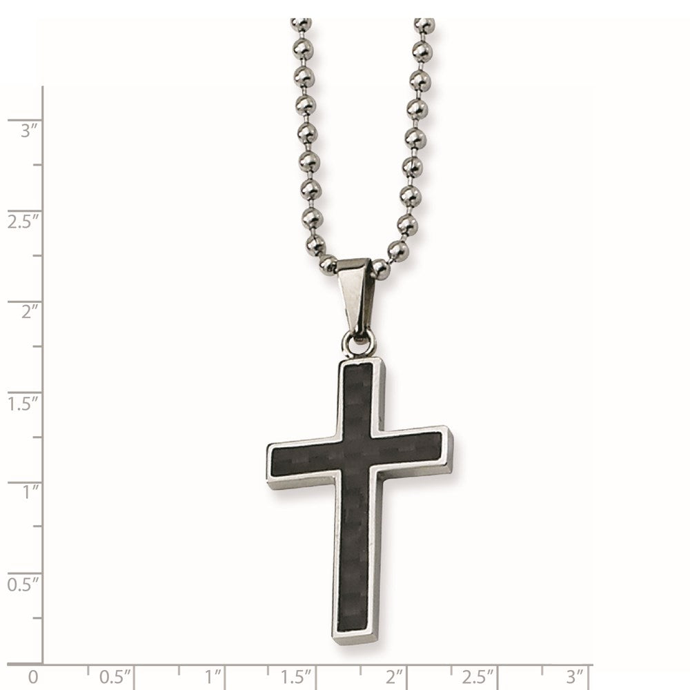 Alternate view of the Men's Stainless Steel & Blk Carbon Fiber Inlay Cross Necklace, 22 Inch by The Black Bow Jewelry Co.