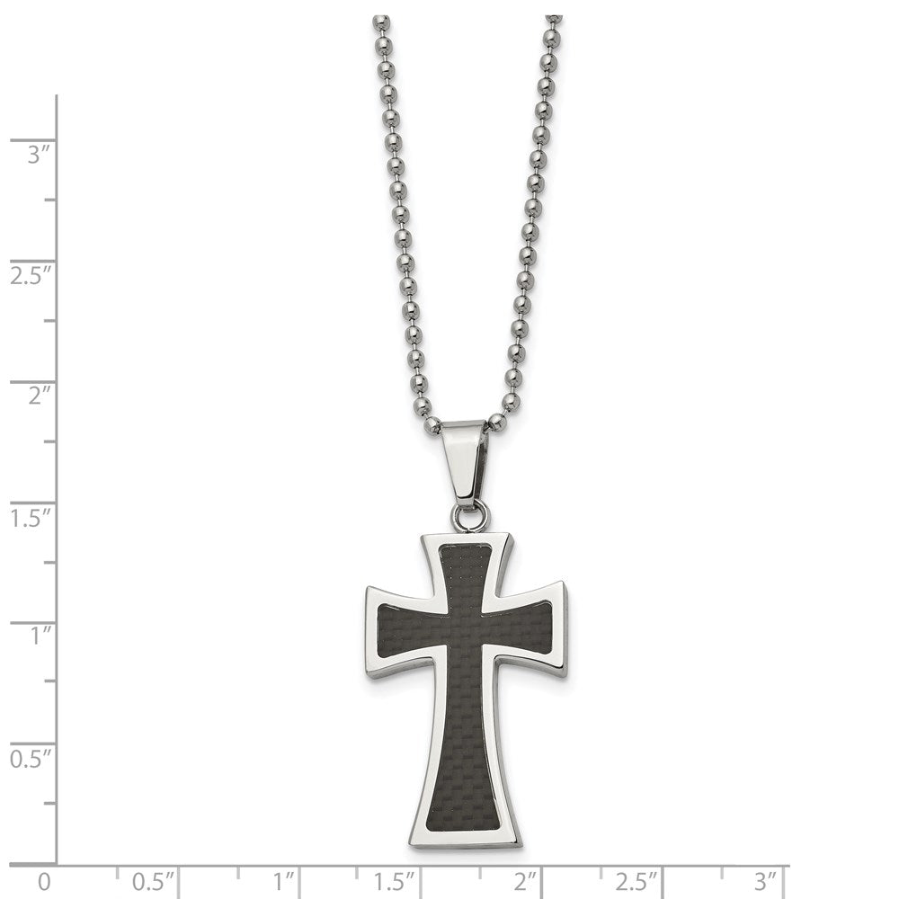 Alternate view of the Stainless Steel & Blk Carbon Fiber Maltese Cross Necklace, 22 Inch by The Black Bow Jewelry Co.