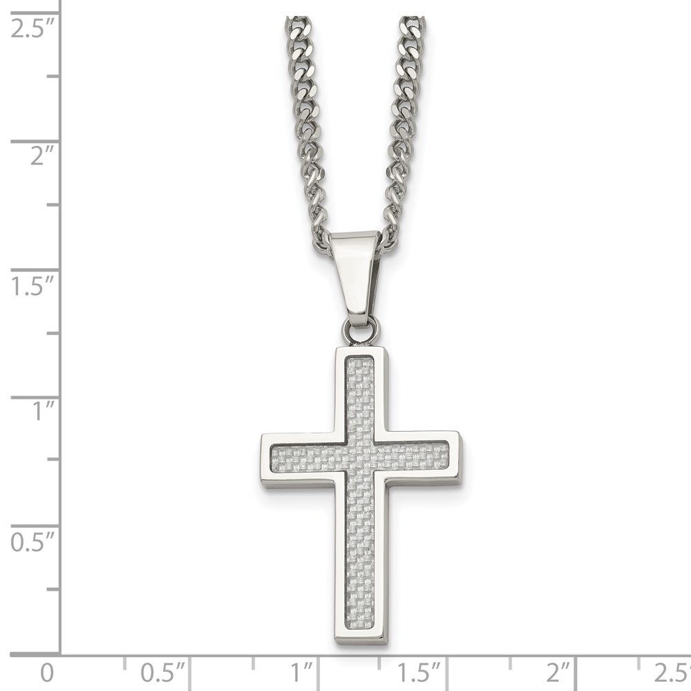 Alternate view of the Stainless Steel & Gray Carbon Fiber Small Cross Necklace, 20 Inch by The Black Bow Jewelry Co.