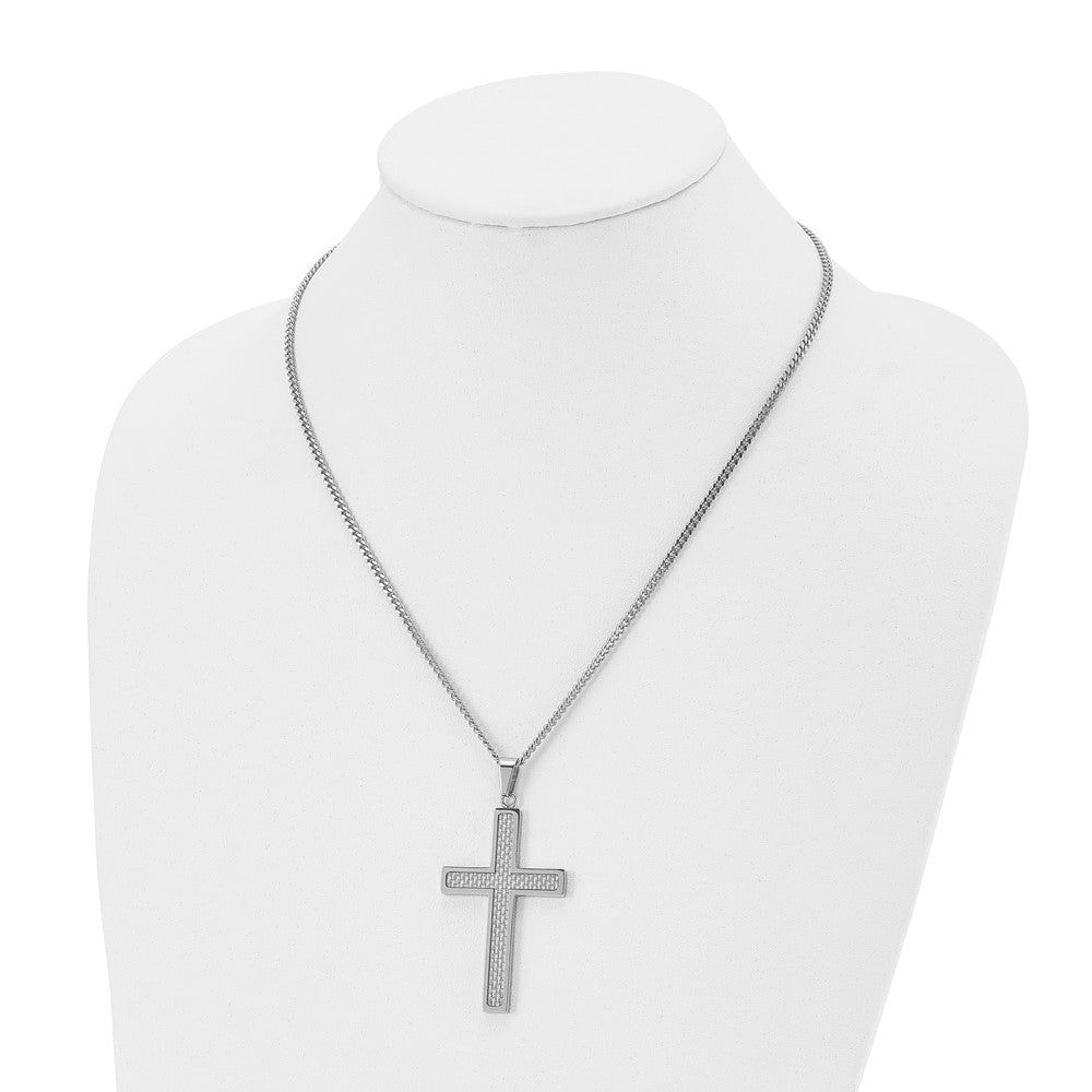 Alternate view of the Stainless Steel & Gray Carbon Fiber Large Cross Necklace, 20 Inch by The Black Bow Jewelry Co.