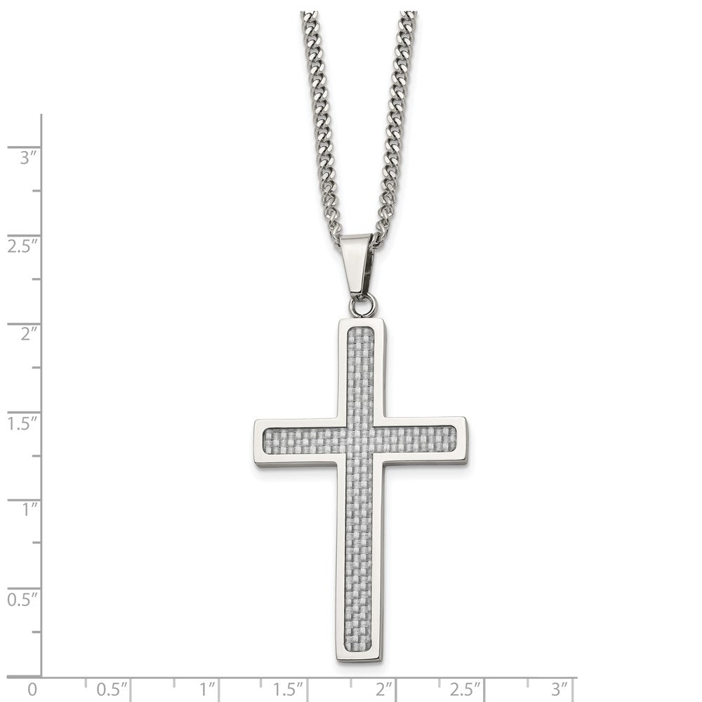 Alternate view of the Stainless Steel & Gray Carbon Fiber Large Cross Necklace, 20 Inch by The Black Bow Jewelry Co.