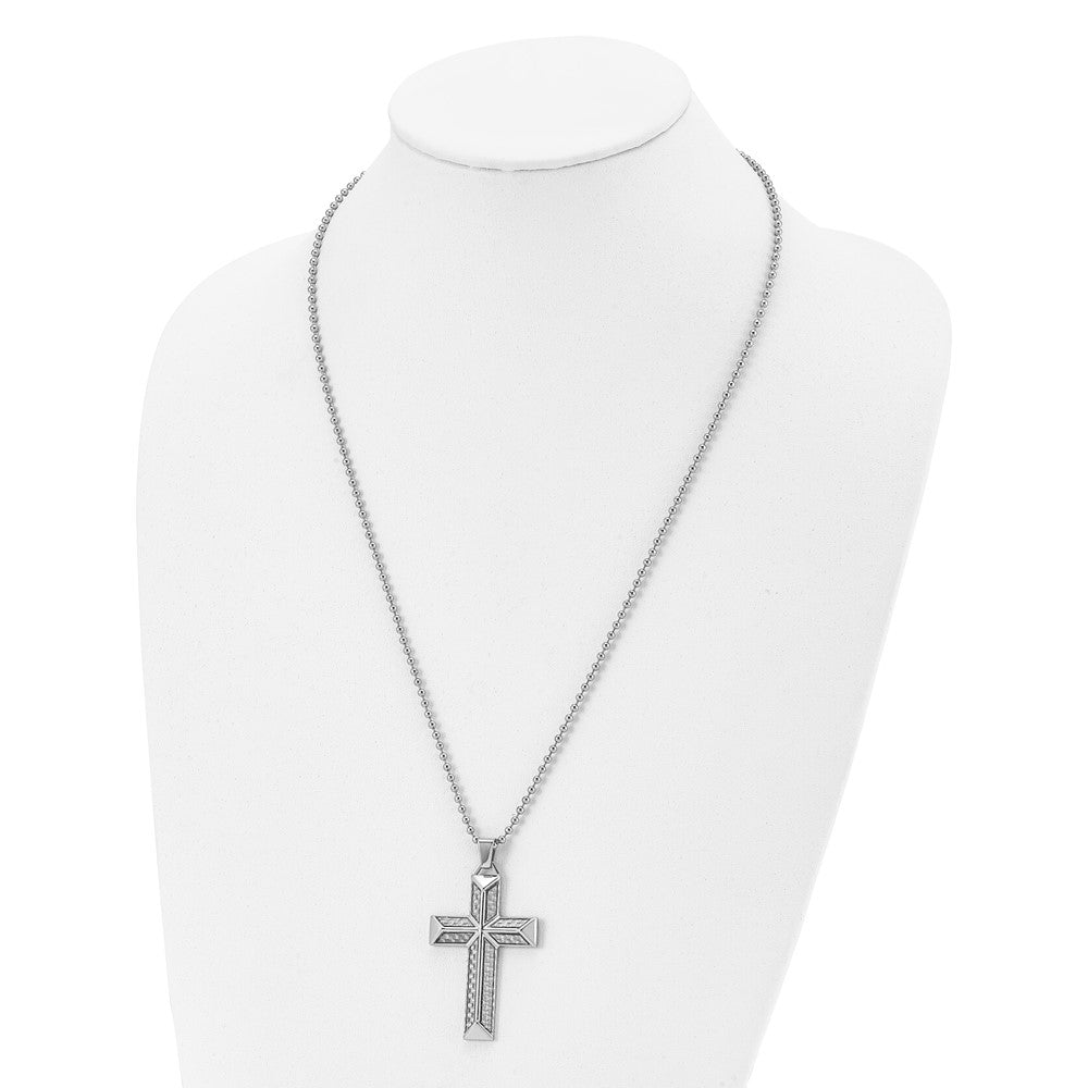 Alternate view of the Mens Stainless Steel Gray Carbon Fiber Pyramid Cross Necklace, 24 Inch by The Black Bow Jewelry Co.
