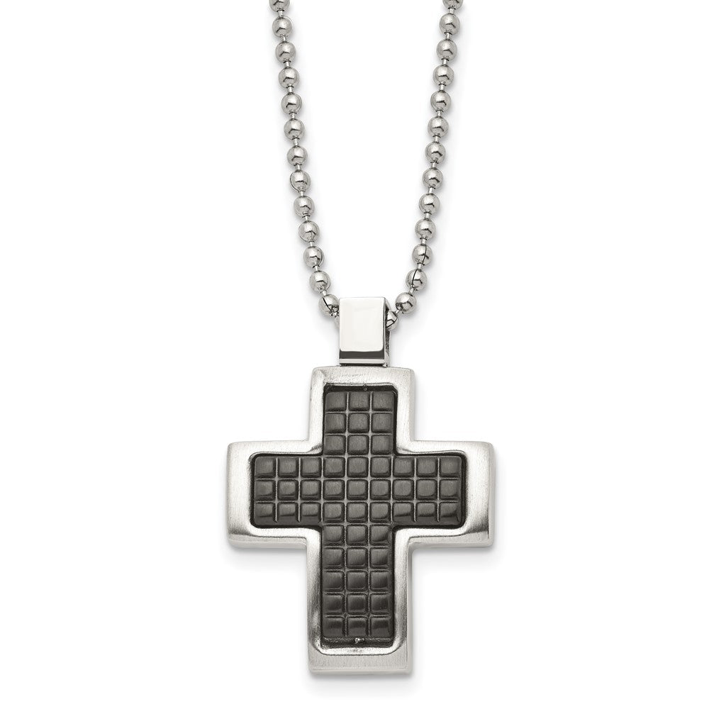 Stainless Steel Two Tone Brushed Polished Convex Cross Necklace, 22 In, Item N23244 by The Black Bow Jewelry Co.