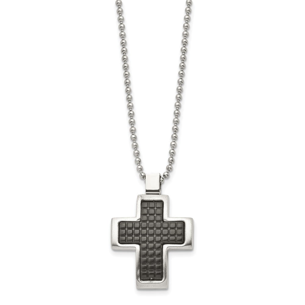 Alternate view of the Stainless Steel Two Tone Brushed Polished Convex Cross Necklace, 22 In by The Black Bow Jewelry Co.