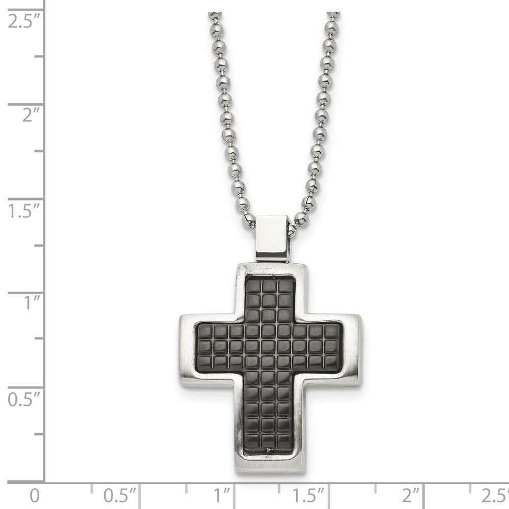 Alternate view of the Stainless Steel Two Tone Brushed Polished Convex Cross Necklace, 22 In by The Black Bow Jewelry Co.