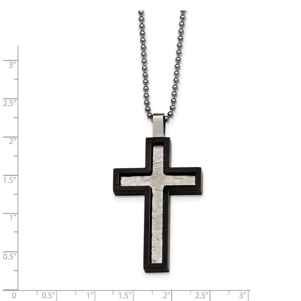 Alternate view of the Stainless Steel & Black Plated Hammered Bordered Cross Necklace, 24 In by The Black Bow Jewelry Co.