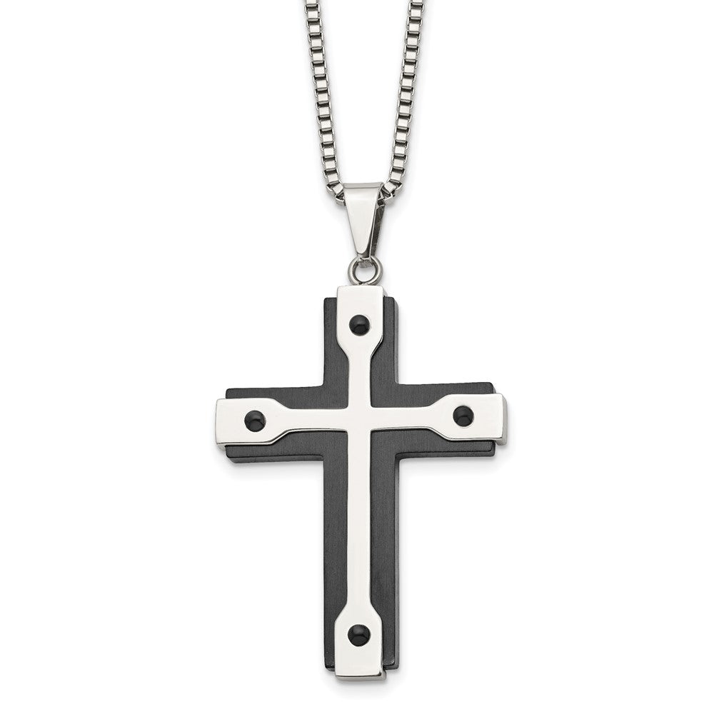 Men's Stainless Steel & Black Plated Large Cross Necklace, 22 Inch, Item N23248 by The Black Bow Jewelry Co.